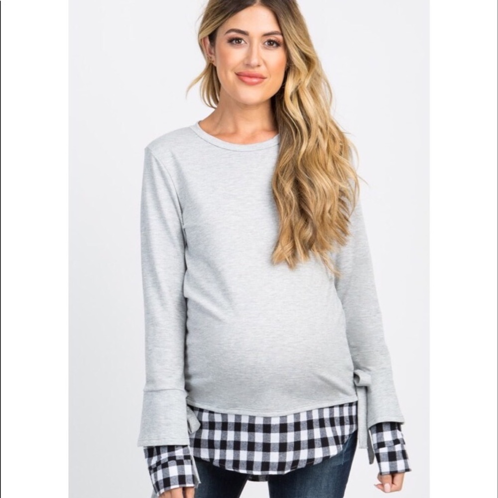 NWT 🎊 HP Pinkblush Maternity Plaid Sleeve Sweater